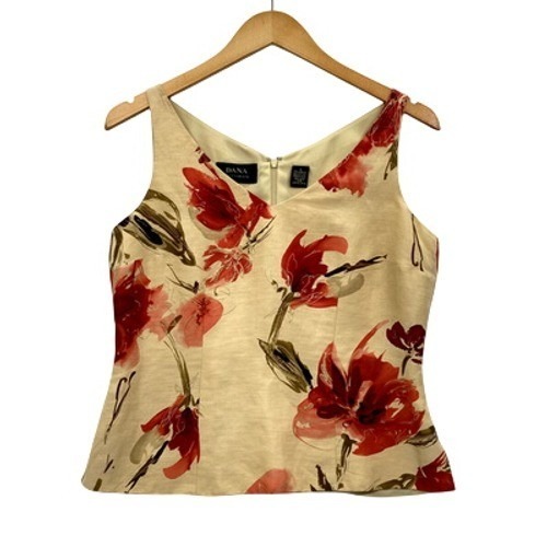 Dana Buchman Top Womens 4 Beige Floral Linen Silk Sleeveless Shell Blouse